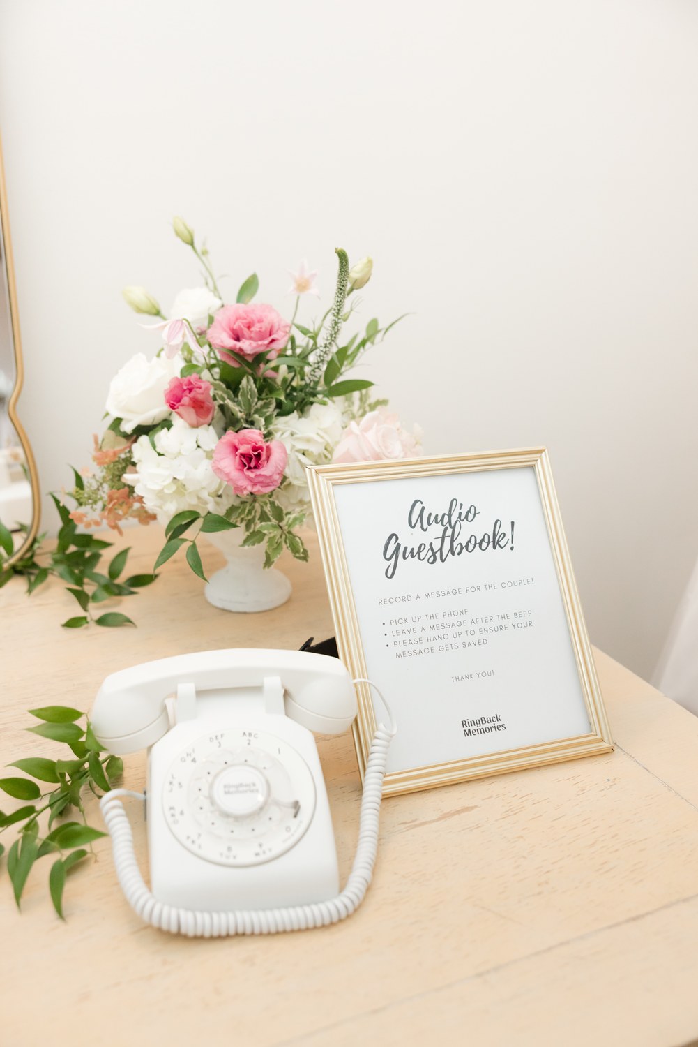 Vintage telephone audio guest book with wedding signage