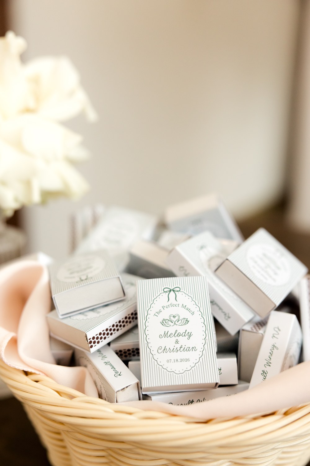 Basket of wedding favors for guests